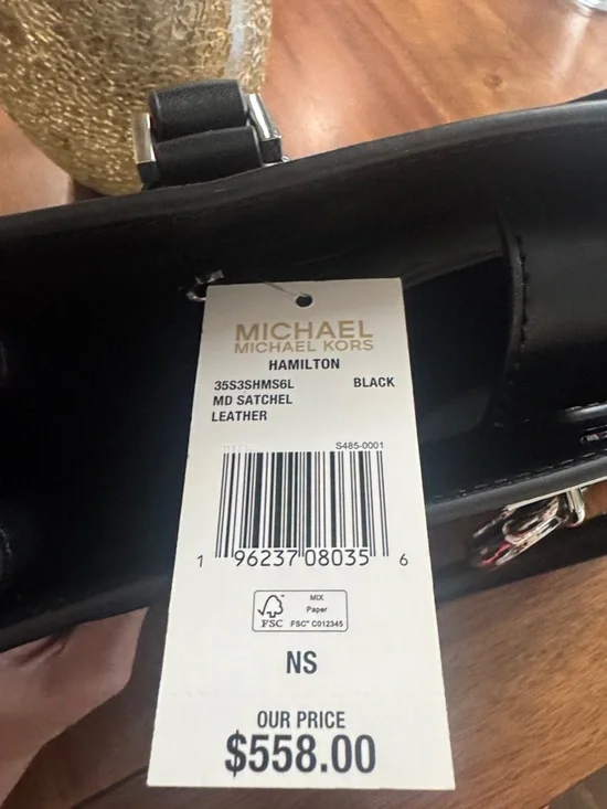 Michael Kors Black Leather Satchel Silver-Tone Charm and Matching Wallet New - Picture 2 of 11